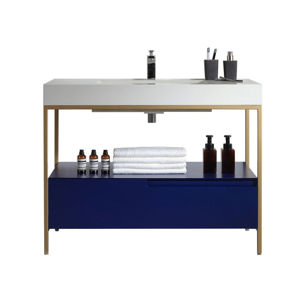 TEXEL 42” NAVY BLUE AND GOLD FRAME BATHROOM VANITY