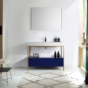 TEXEL 42” NAVY BLUE AND GOLD FRAME BATHROOM VANITY