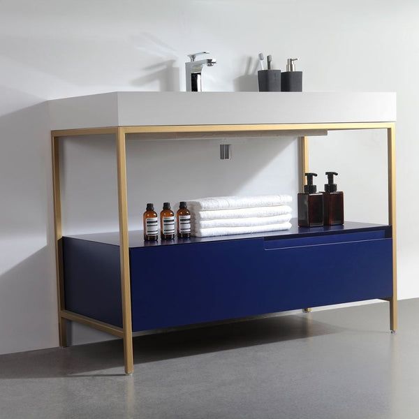 TEXEL 42” NAVY BLUE AND GOLD FRAME BATHROOM VANITY