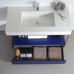 TEXEL 42” NAVY BLUE AND GOLD FRAME BATHROOM VANITY