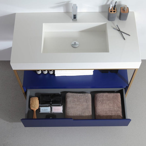 TEXEL 42” NAVY BLUE AND GOLD FRAME BATHROOM VANITY