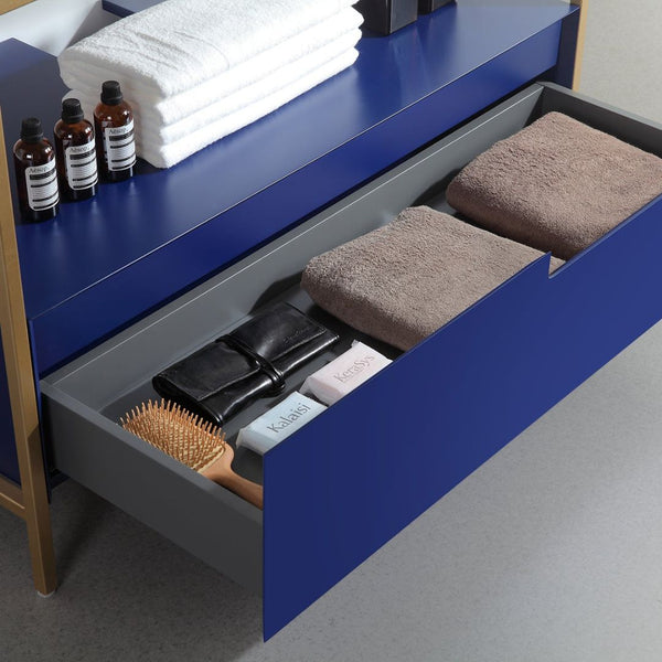 TEXEL 42” NAVY BLUE AND GOLD FRAME BATHROOM VANITY