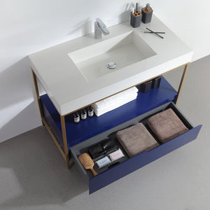 TEXEL 42” NAVY BLUE AND GOLD FRAME BATHROOM VANITY