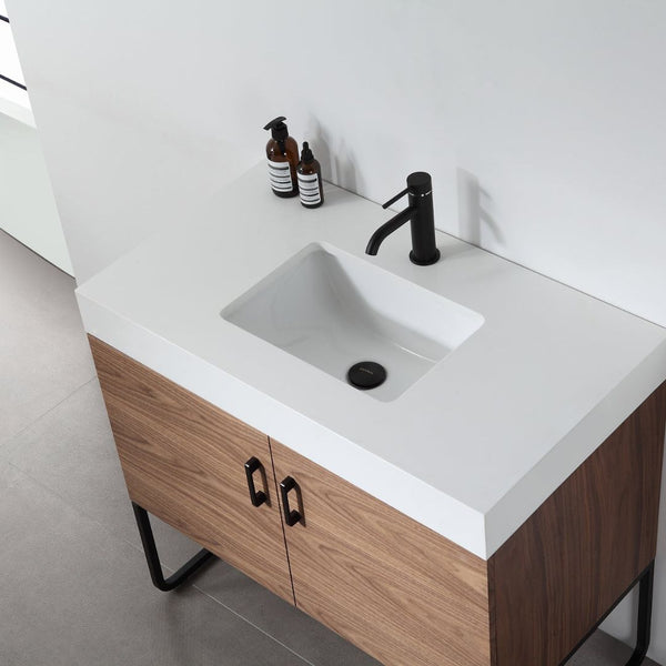 VEEMON 36” WALNUT BATHROOM VANITY