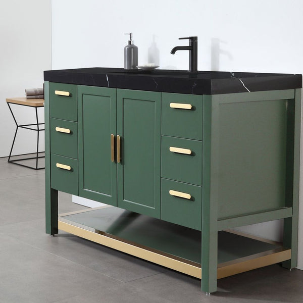 Winchester 48” FOREST GREEN WITH BLACK COUNTERTOP BATHROOM VANITY