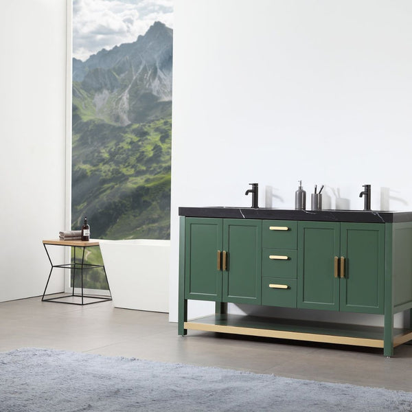 WINCHESTER 60” FOREST GREEN WITH BLACK COUNTERTOP BATHROOM VANITY