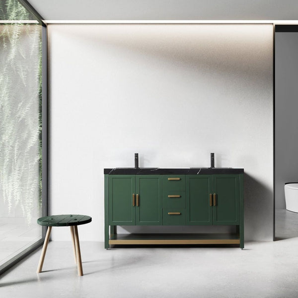 WINCHESTER 60” FOREST GREEN WITH BLACK COUNTERTOP BATHROOM VANITY