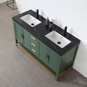 WINCHESTER 60” FOREST GREEN WITH BLACK COUNTERTOP BATHROOM VANITY