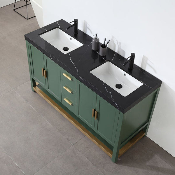 WINCHESTER 60” FOREST GREEN WITH BLACK COUNTERTOP BATHROOM VANITY