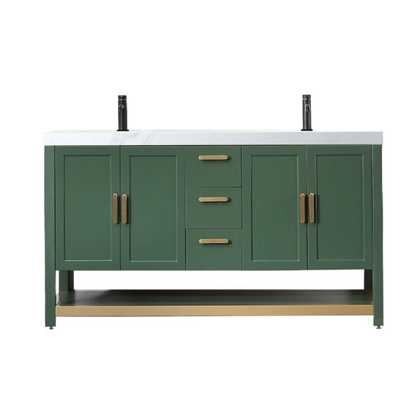WINCHESTER 60” FOREST GREEN WITH WHITE COUNTERTOP BATHROOM VANITY
