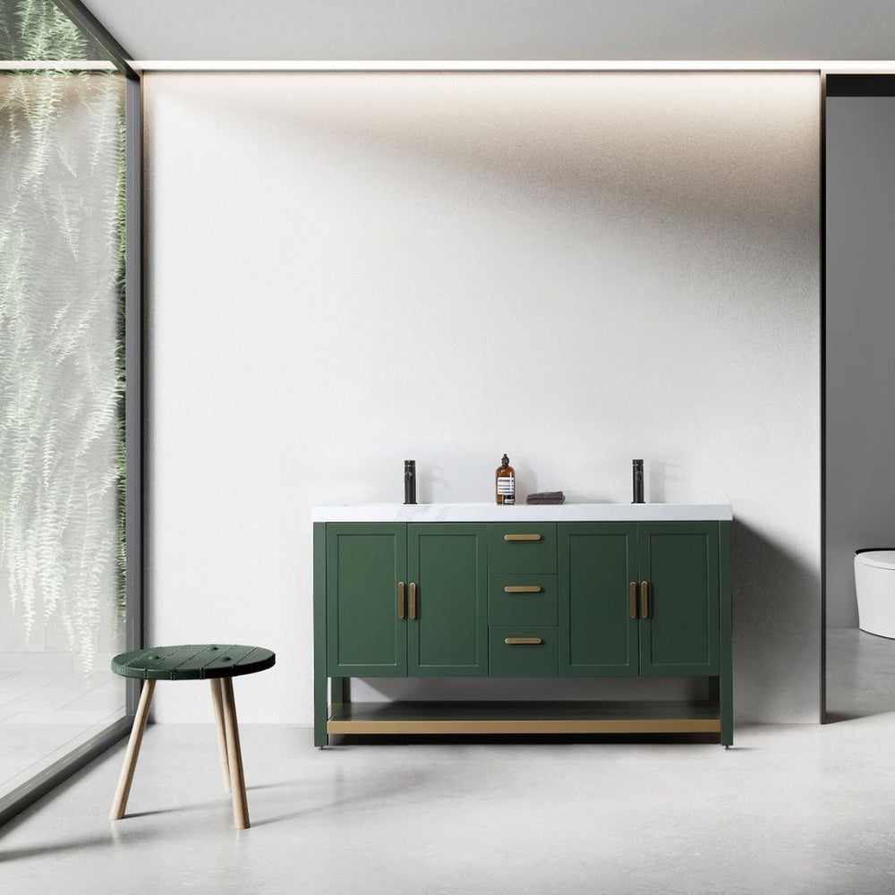 WINCHESTER 60” FOREST GREEN WITH WHITE COUNTERTOP BATHROOM VANITY