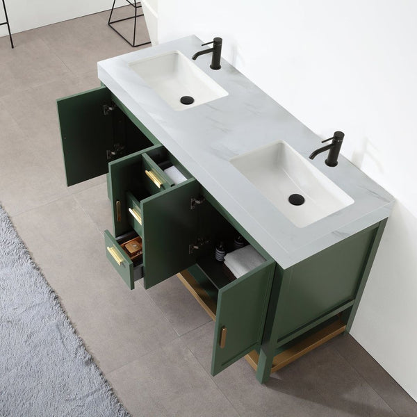 WINCHESTER 60” FOREST GREEN WITH WHITE COUNTERTOP BATHROOM VANITY
