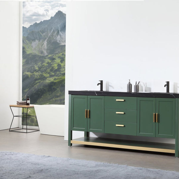 WINCHESTER 72” FOREST GREEN WITH BLACK COUNTERTOP BATHROOM VANITY