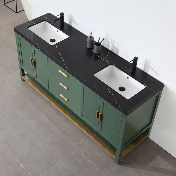 WINCHESTER 72” FOREST GREEN WITH BLACK COUNTERTOP BATHROOM VANITY