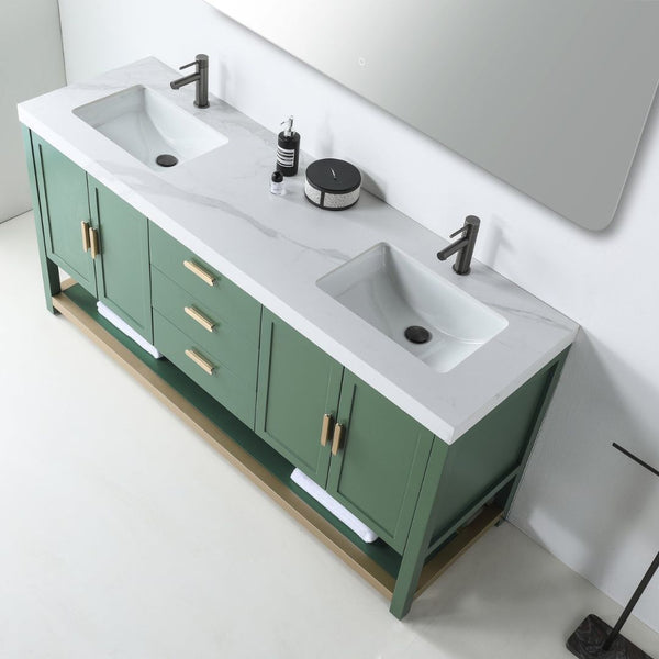 WINCHESTER 72” FOREST GREEN WITH WHITE COUNTERTOP BATHROOM VANITY