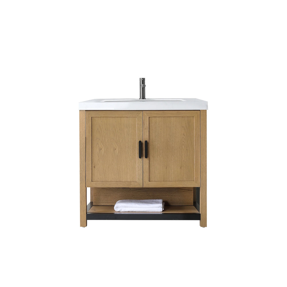 WINCHESTER 36" PECAN OAK WITH WHITE COUNTERTOP BATHROOM VANITY