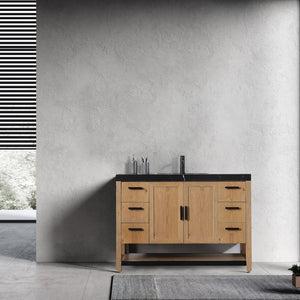 WINCHESTER 48” PECAN OAK WITH BLACK COUNTERTOP BATHROOM VANITY