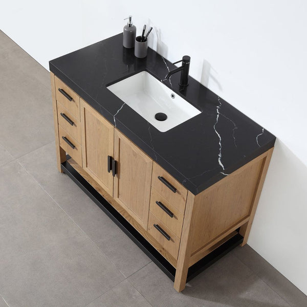 WINCHESTER 48” PECAN OAK WITH BLACK COUNTERTOP BATHROOM VANITY