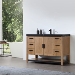 WINCHESTER 48” PECAN OAK WITH BLACK COUNTERTOP BATHROOM VANITY