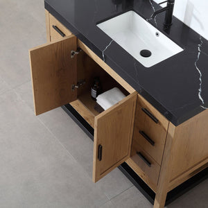 WINCHESTER 48” PECAN OAK WITH BLACK COUNTERTOP BATHROOM VANITY