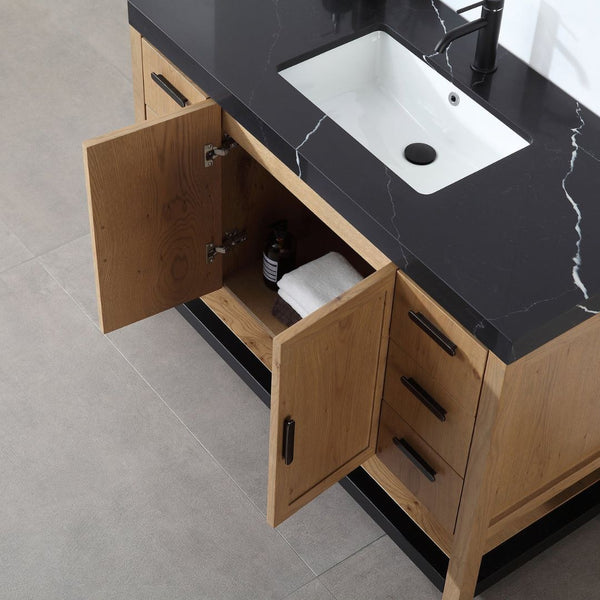 WINCHESTER 48” PECAN OAK WITH BLACK COUNTERTOP BATHROOM VANITY