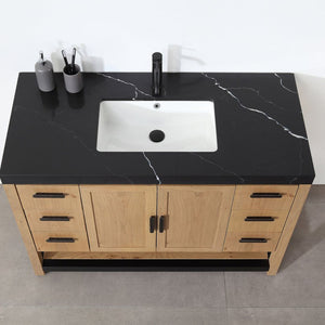 WINCHESTER 48” PECAN OAK WITH BLACK COUNTERTOP BATHROOM VANITY