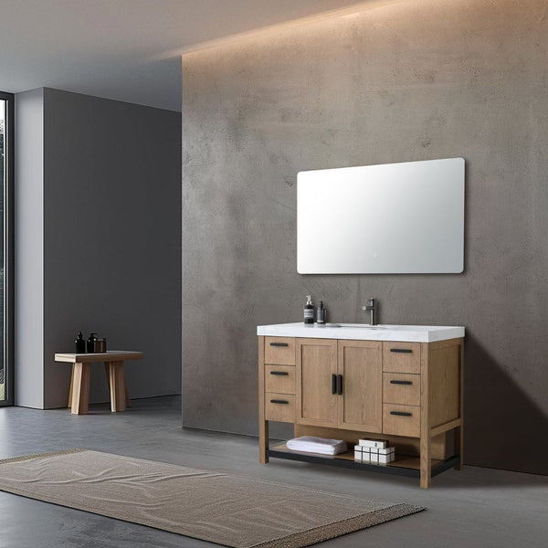 WINCHESTER 48” PECAN OAK WITH WHITE COUNTERTOP BATHROOM VANITY