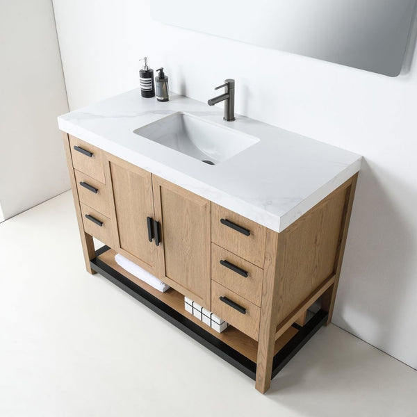 WINCHESTER 48” PECAN OAK WITH WHITE COUNTERTOP BATHROOM VANITY