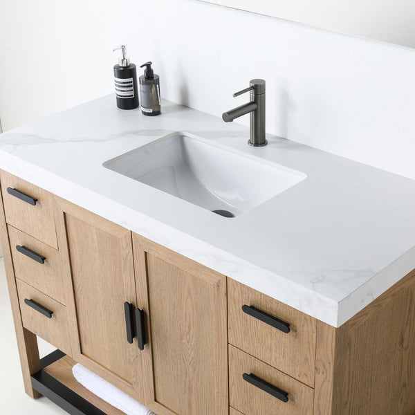 WINCHESTER 48” PECAN OAK WITH WHITE COUNTERTOP BATHROOM VANITY