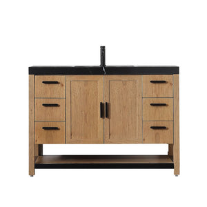 WINCHESTER 60” PECAN OAK WITH BLACK COUNTERTOP BATHROOM VANITY