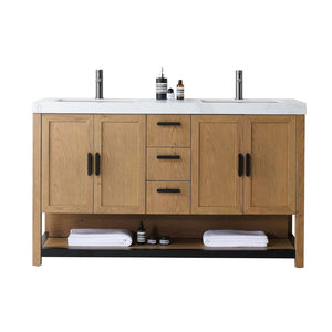 WINCHESTER 60” PECAN OAK WITH WHITE COUNTERTOP BATHROOM VANITY