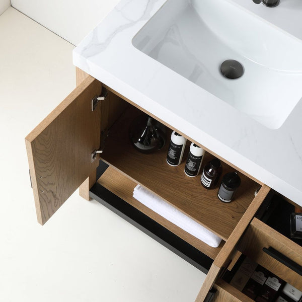 WINCHESTER 60” PECAN OAK WITH WHITE COUNTERTOP BATHROOM VANITY