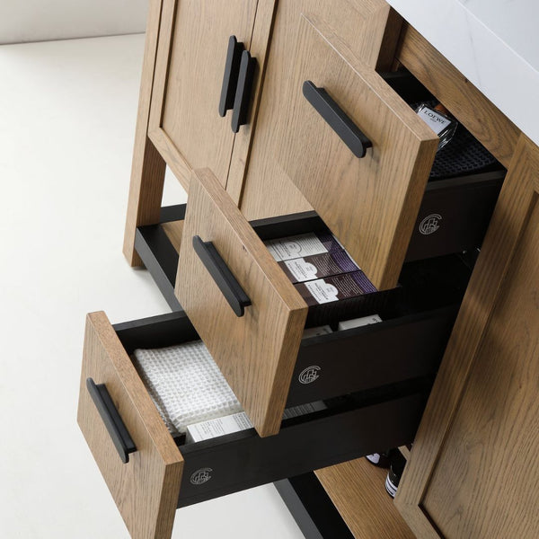 WINCHESTER 60” PECAN OAK WITH WHITE COUNTERTOP BATHROOM VANITY