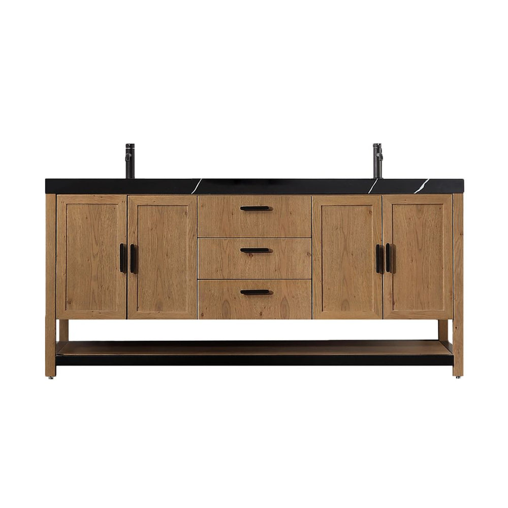 WINCHESTER 72” PECAN OAK WITH BLACK COUNTERTOP BATHROOM VANITY