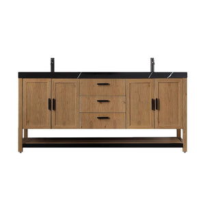 WINCHESTER 72” PECAN OAK WITH BLACK COUNTERTOP BATHROOM VANITY