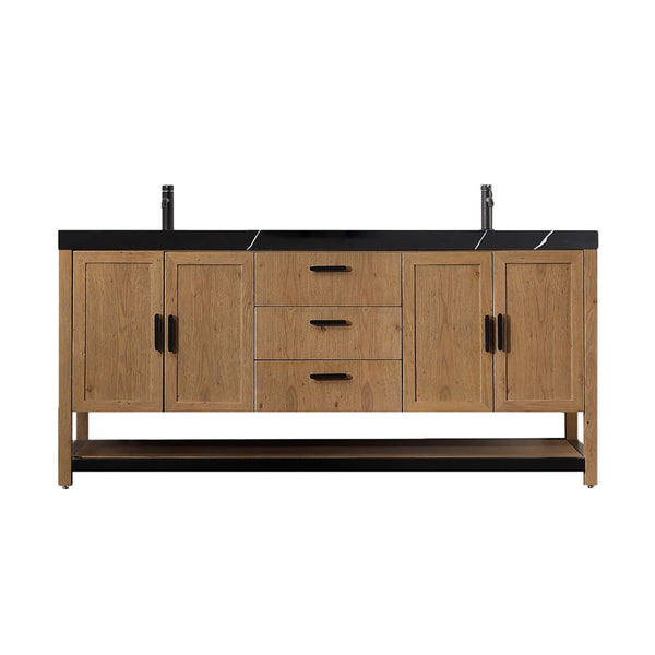 WINCHESTER 72” PECAN OAK WITH BLACK COUNTERTOP BATHROOM VANITY