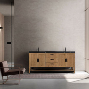 WINCHESTER 72” PECAN OAK WITH BLACK COUNTERTOP BATHROOM VANITY