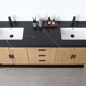 WINCHESTER 72” PECAN OAK WITH BLACK COUNTERTOP BATHROOM VANITY