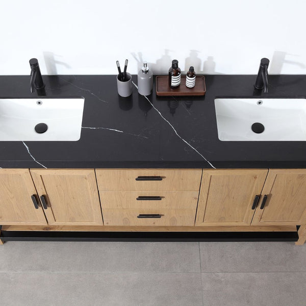 WINCHESTER 72” PECAN OAK WITH BLACK COUNTERTOP BATHROOM VANITY