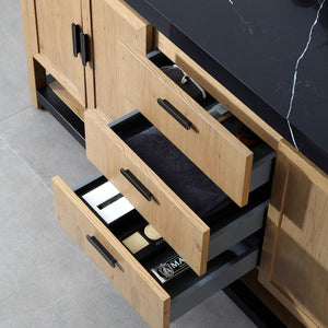 WINCHESTER 72” PECAN OAK WITH BLACK COUNTERTOP BATHROOM VANITY