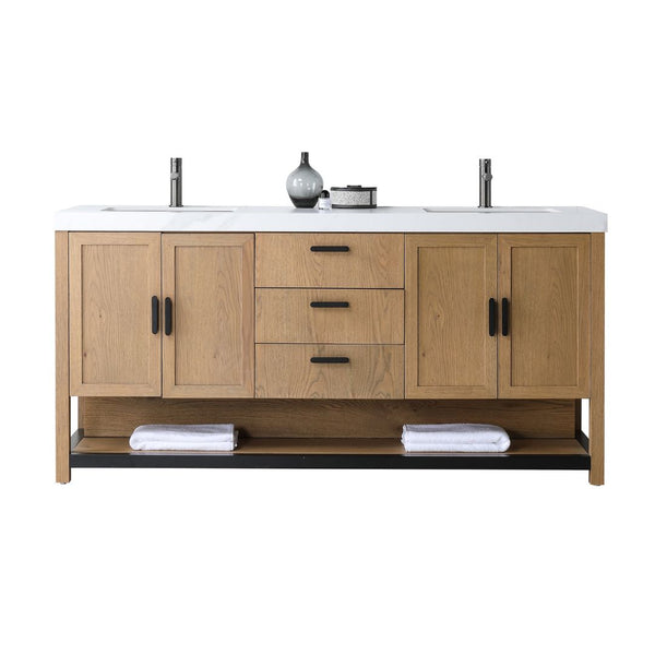 WINCHESTER 72” PECAN OAK WITH WHITE COUNTERTOP BATHROOM VANITY