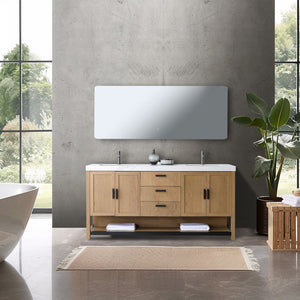 WINCHESTER 72” PECAN OAK WITH WHITE COUNTERTOP BATHROOM VANITY