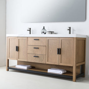 WINCHESTER 72” PECAN OAK WITH WHITE COUNTERTOP BATHROOM VANITY