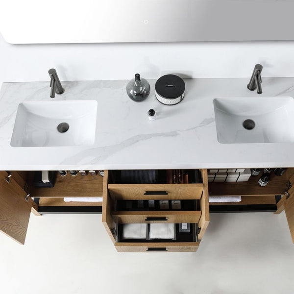 WINCHESTER 72” PECAN OAK WITH WHITE COUNTERTOP BATHROOM VANITY