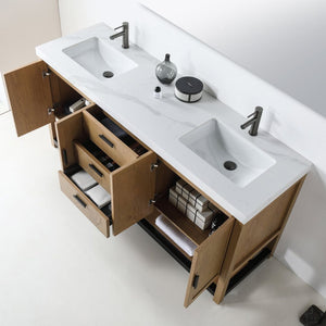 WINCHESTER 72” PECAN OAK WITH WHITE COUNTERTOP BATHROOM VANITY