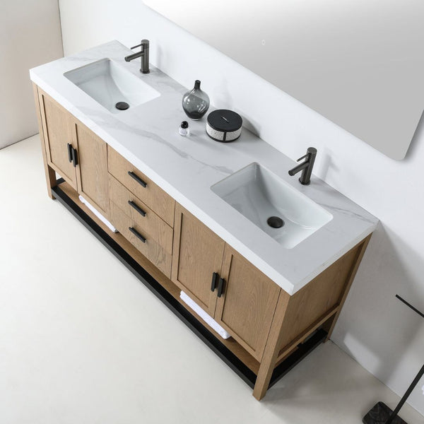 WINCHESTER 72” PECAN OAK WITH WHITE COUNTERTOP BATHROOM VANITY