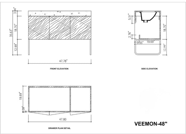 VEEMON 48” PINE MIST BATHROOM VANITY