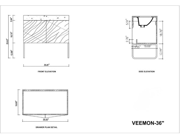 VEEMON 36” WALNUT BATHROOM VANITY