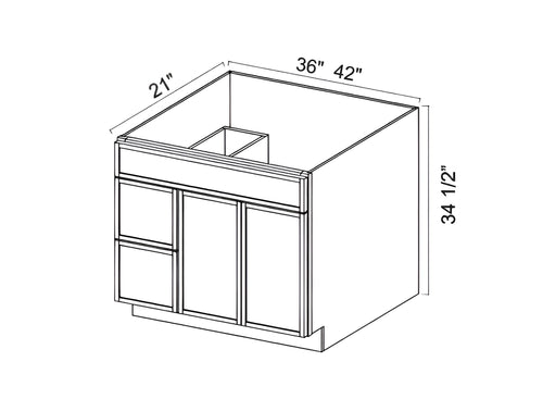 Slim Shaker Oak- Vanity Sink Drawer Base Cabinet (Left Drawer)