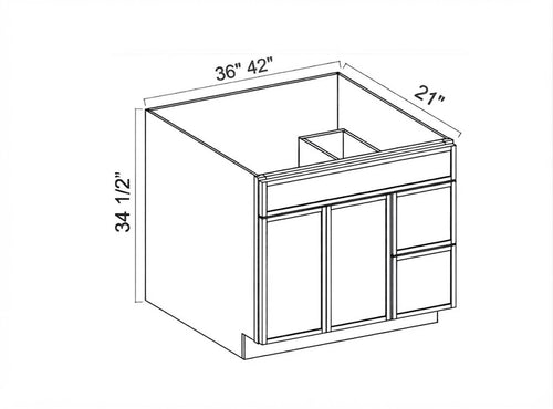 Slim Shaker White- Vanity Sink Drawer Base Cabinet ( Right Drawer )